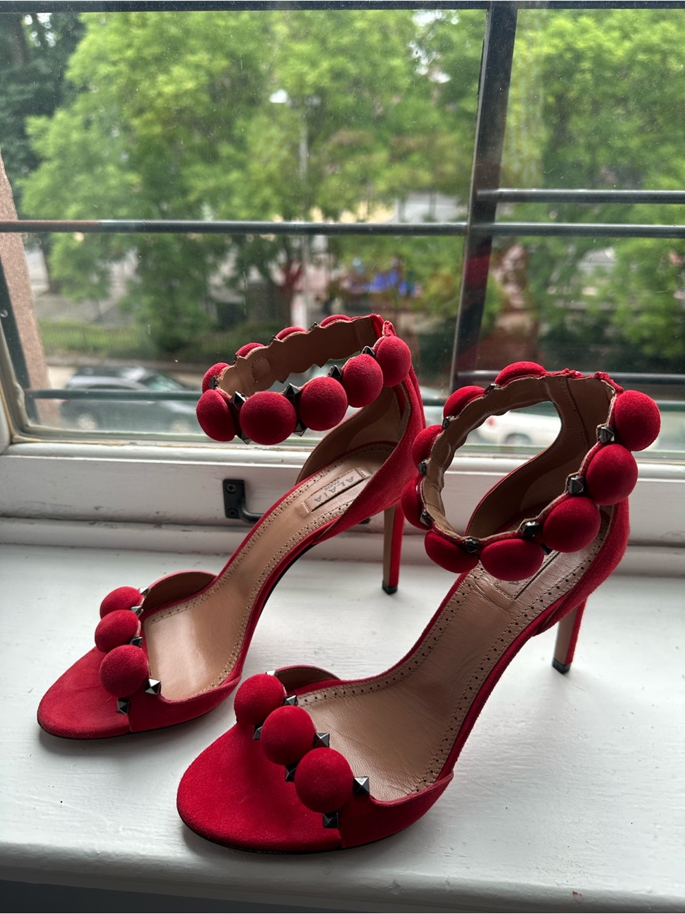 Alaia Red Suede Bombe Heels NWT